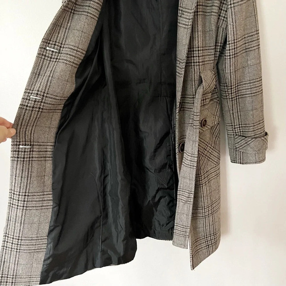Vintage Y2K 90s Plaid Wool Coat Academia 6 Small Preppy Trench Lined Equestrian - Picture 10 of 11